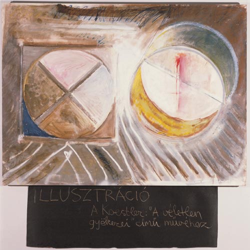 Erdly Mikls: Koestler (A vletlen gykerei) :: vszon, olaj, krta, grafit, bitumen, spray, zomnc-spray, vegyes technika, 145 x 195 cm, 1984